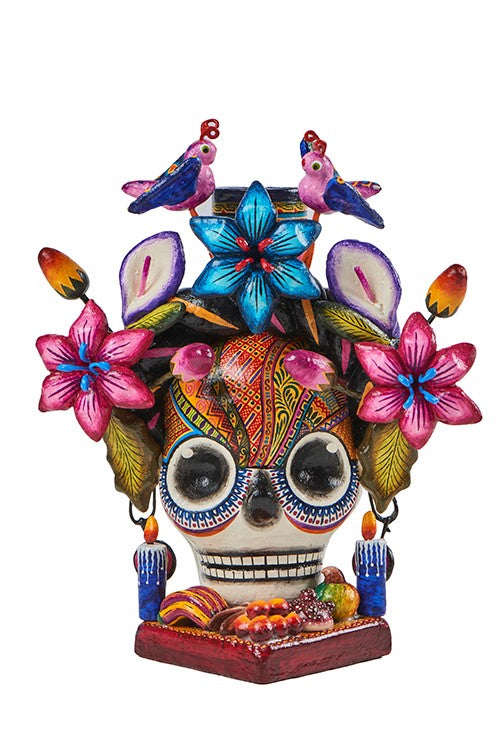 Cabeza catrina con ofrenda