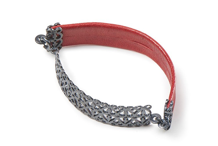 Pulsera reja plata y piel